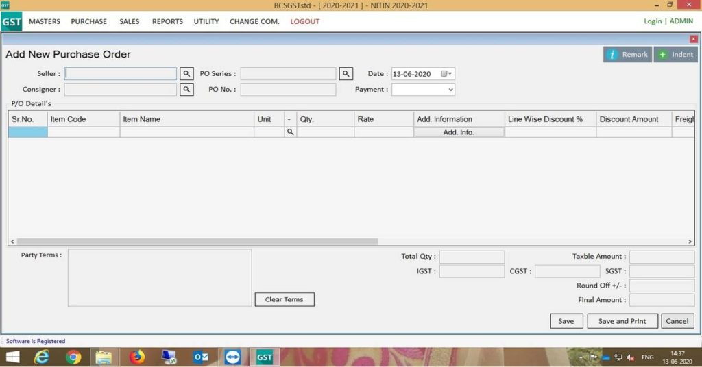 Po Entry and Edit (GST Billing Software)